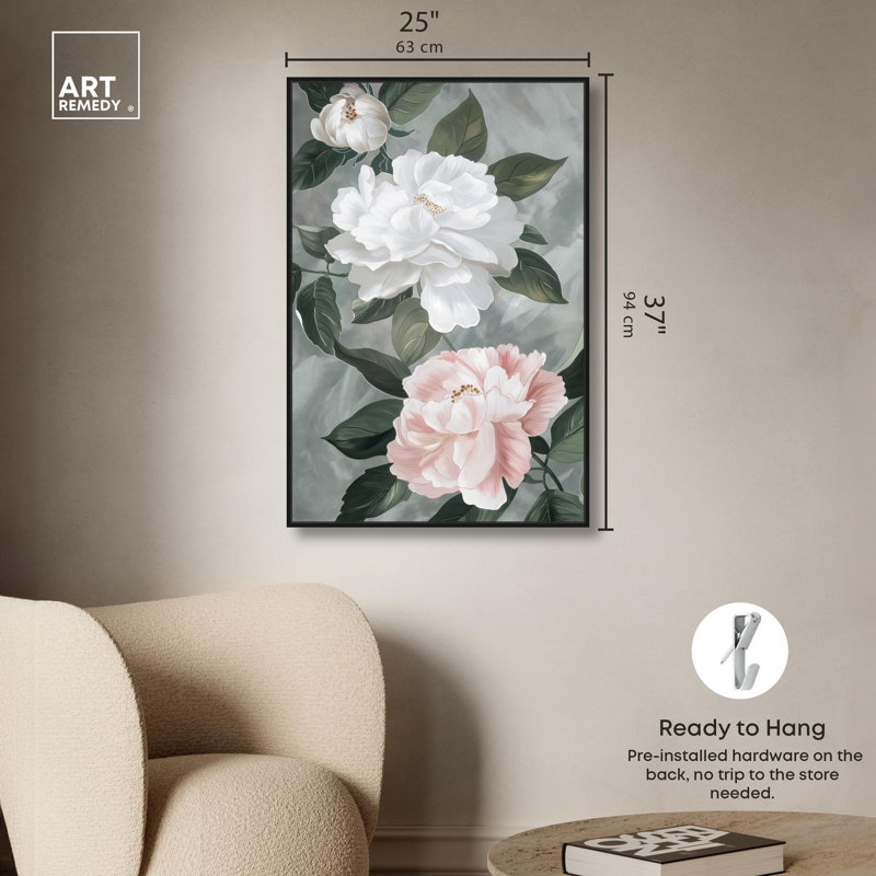 Art floral luxueux, art floral sur toile, Cadre noir, H 46 po x l 31 po