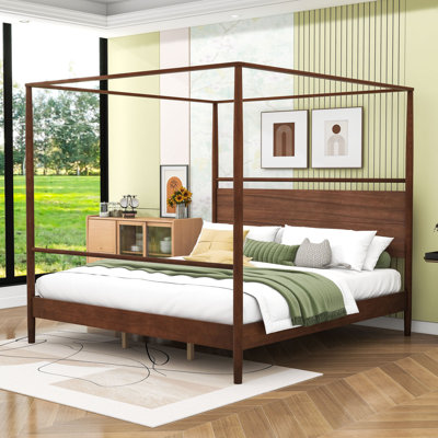 Wooden Canopy Platform Bed with Headboard
