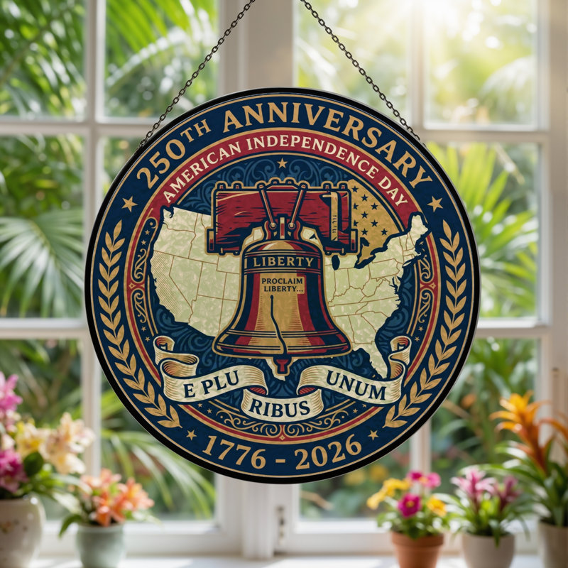 Panneau de fenêtre en verre pour décoration intérieure Liberty Bell USA 250th Anniversary - H 12 po, H 12 po