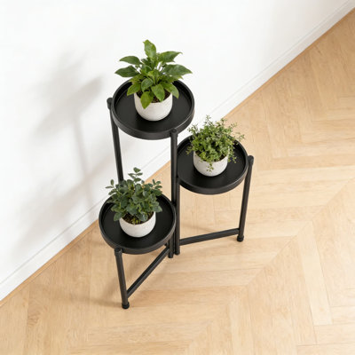 Heavy Duty 3 Tier Folding Plant Stand Indoor With Adjustable Rust-Proof Shelves, Sturdy Metal Frame For Large Potted Plants, Space Saving Vertical Organizer