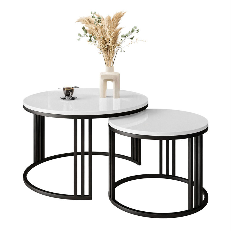 Downey 2 Piece Coffee Table, White Gloss, Black