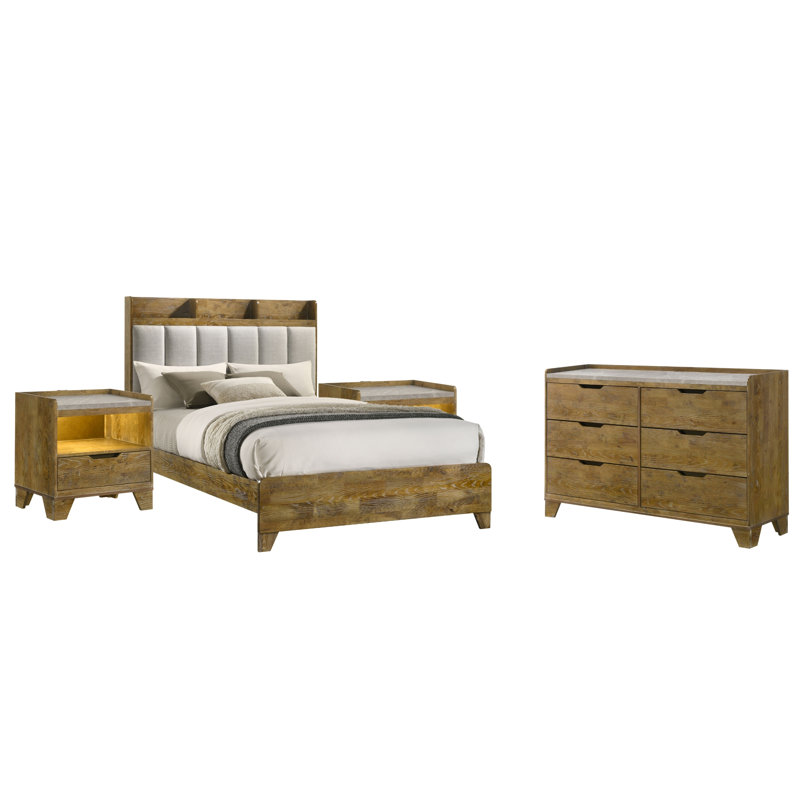 Ensemble de chambre à coucher 4 pièces Harrison, 4 Pcs: Bed, Dresser, 2 Nightstands, Queen