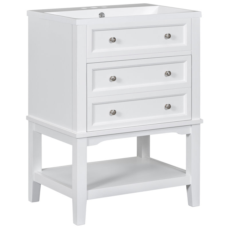 Meuble-lavabo 24 po avec lavabo, armoire de rangement avec tiroir et tablette ouverte, cadre en bois massif