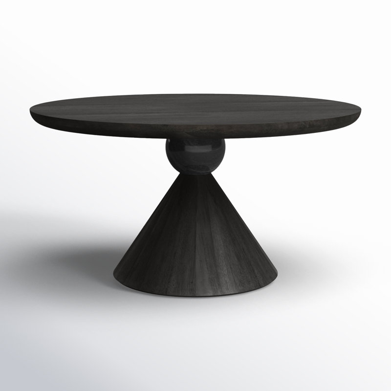 Bibianna Round Solid Wood Dining Table, Worn Black/Black Marble