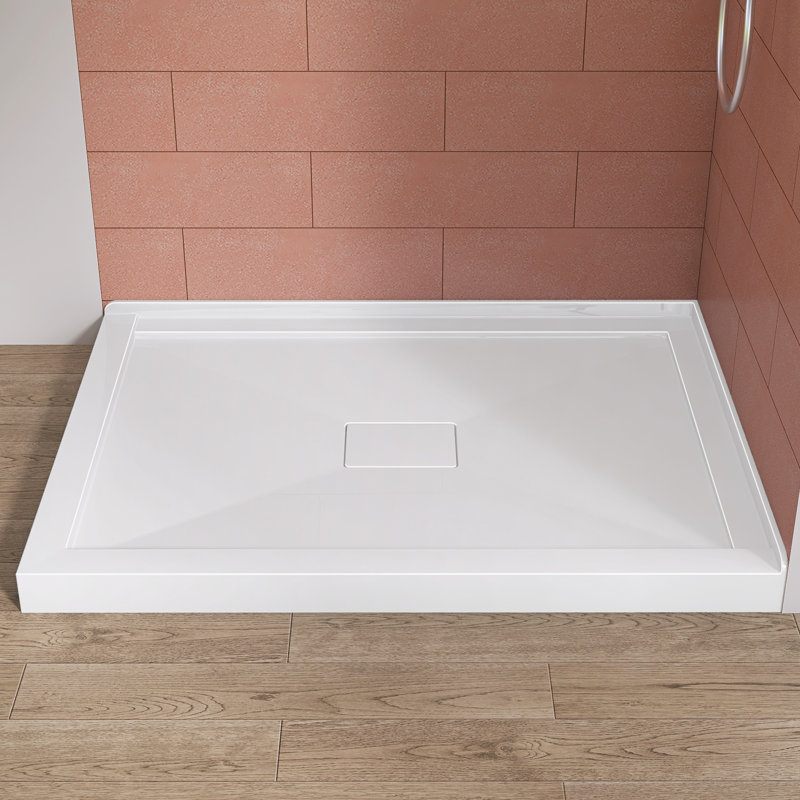 48" X 36" Double Threshold Shower Pan Base In White With Center Drain Assembly & Drain Cover Included