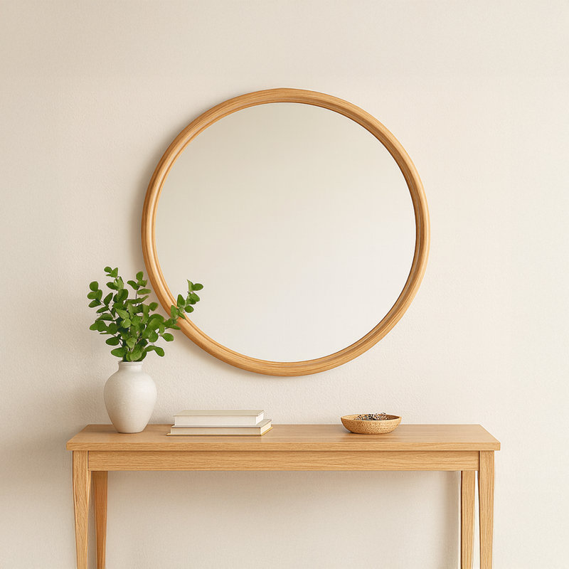 Grand miroir rond Alcott, Rond, 48 po x 48 po, Naturel