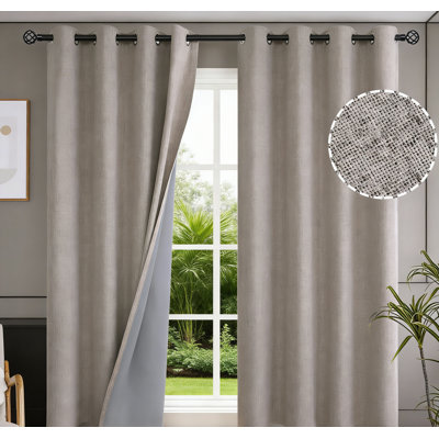 Blackout Thermal Curtains 72 Inch Taupe Linen Grommet For Living Room, 2 Panels