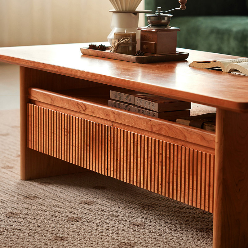 Nordic-style solid wood coffee table, Tan