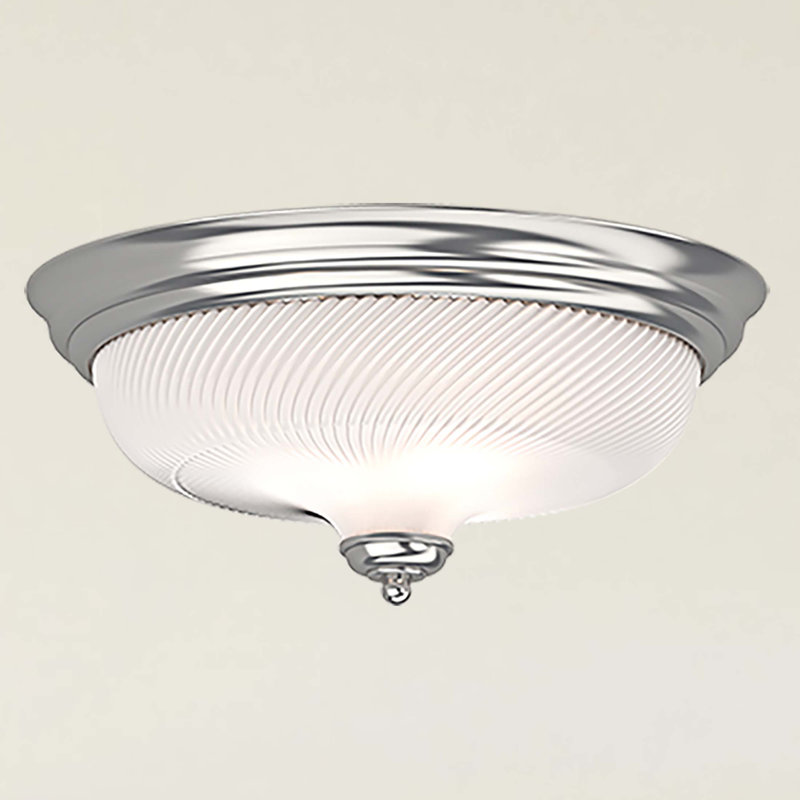 3-Light Indoor 15"W Brushed Nickel Simple Round Flush Mount with Frosted Ribbed Glass Bowl Shade, Brushed Nickel