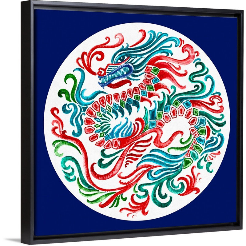 «Flying Dragon» par Eva Watts - reproduction d'art, H 32 po x l 32 po x P 1,75 po, Toile avec cadre noir
