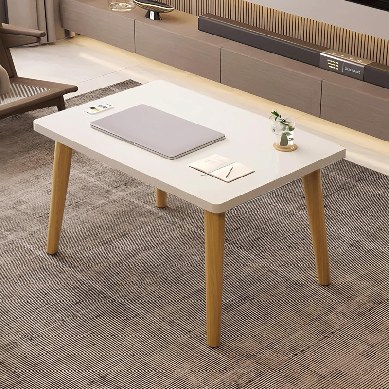 White and Natural Wood Small Coffee Table with Conical Legs