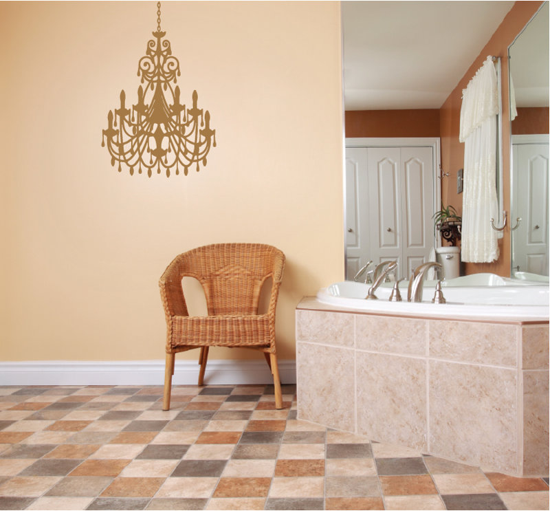 Décalcomanie murale lustre ornée, H 24 po x l 16 po x P 0,01 po, Brun pâle