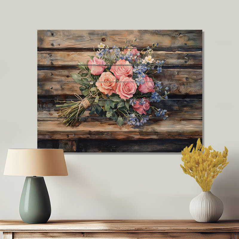 «Pastoral Charm Bouquet» - Assortiment de bouquets de bois sur bois de pin naturel, H 30 po x l 40 po x P 0,78 po