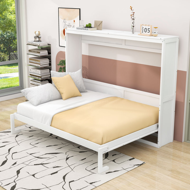 Lit escamotable de style campagne moderne avec panneau de fibres à densité moyenne durable et contreplaqué Luntex, Gris