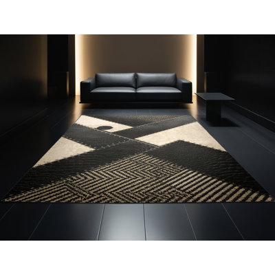 Tapis brun à motif géométrique lavable à la machine moderne à motif géométrique Brentwood