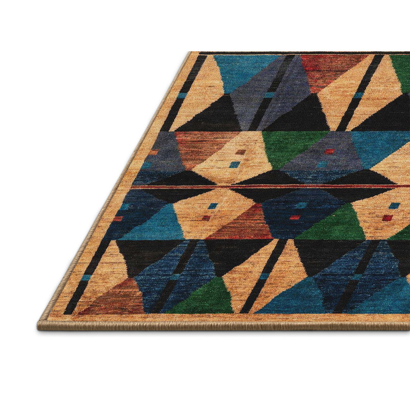 Tapis crème / bleu / vert Abstract, Rectangle 7 pi x 10 pi
