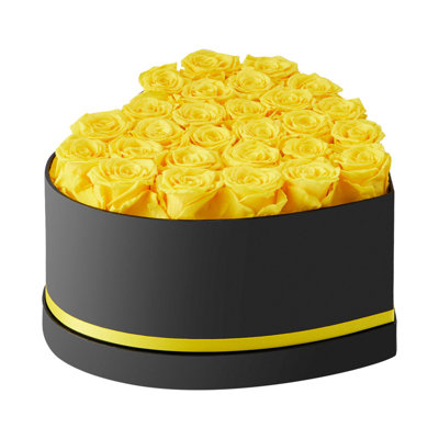 27 roses éternelles dans une boîte en forme de cœur, bouquet de fleurs immortelles jaunes, cadeau romantique pour femme, épouse et maman, idéal pour un anniversaire, la Saint-Valentin et Noël, 1 pièce