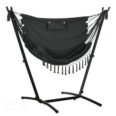 Chaise de hamac de patio avec support, balançoire extérieure avec poche latérale et appui-tête, gris foncé