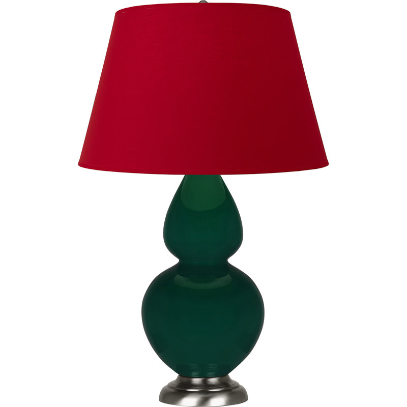 Lampe de table double gourde en céramique, Jungle glacé / argent antique, Blanc cassé, Argent argent
