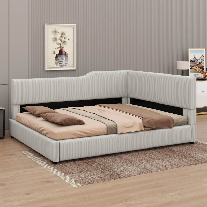 L-Shaped Corduroy Daybed, Full, Beige