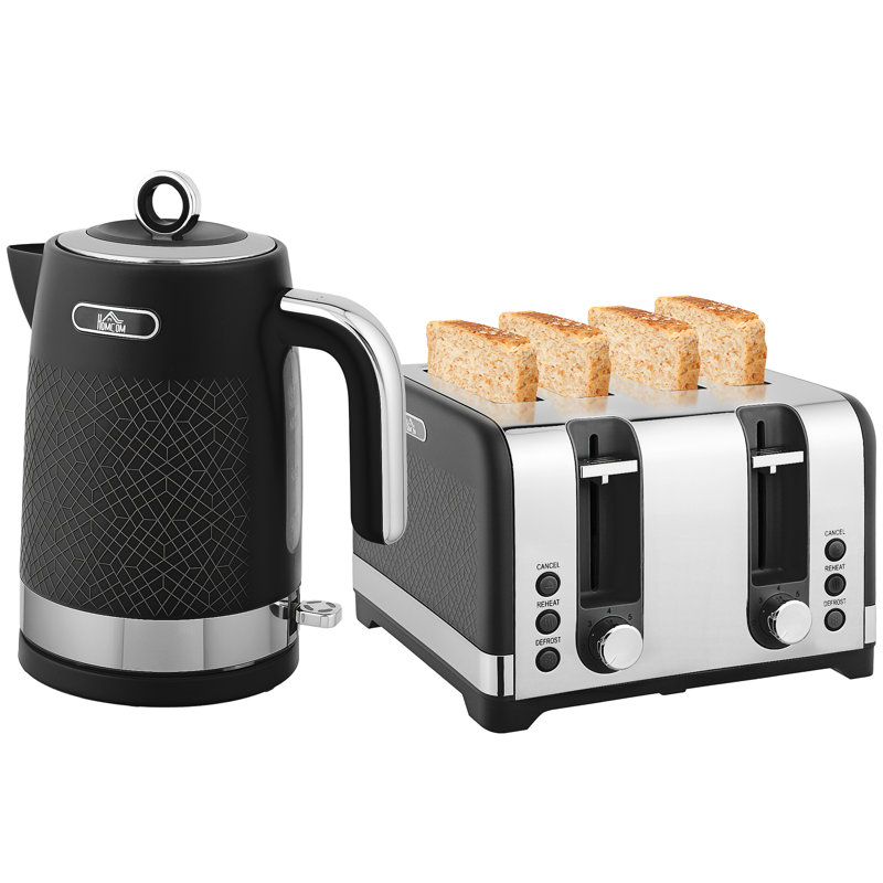 Kettle and Toaster Set, Black/Silver