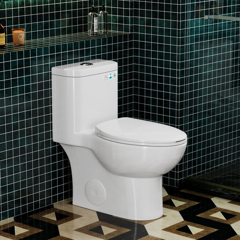 Compact One-Piece Toilet with Comfort Chair Seat – ADA 17" Height, Dual Flush, Rimless Technology（Seat included）