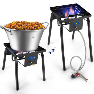 ARC Approval Heavy Duty Stainless Steel Large Cazo,Acero Inoxidable,Cazo para Carnitas de Cobre,220,000 BTU Propane Burner for Outdoor Cooking,w/Height Adjustable Legs (41QT)