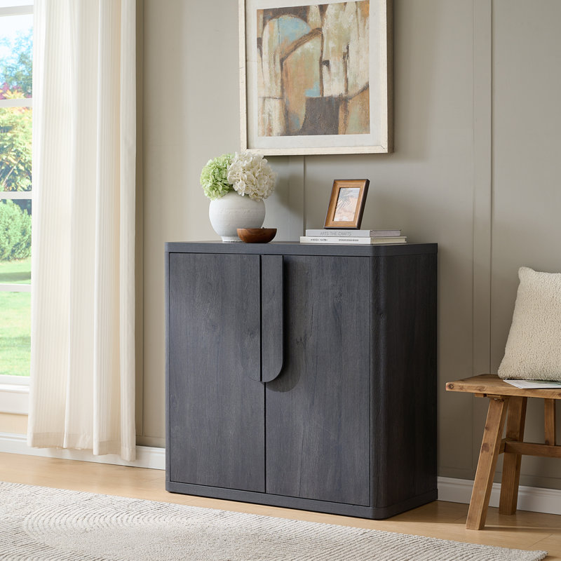 34.5'' Minimalist Sideboard Buffet Cabinet With 2 Doors & Adjustable Shelves, Dark Grey, Dark Gray