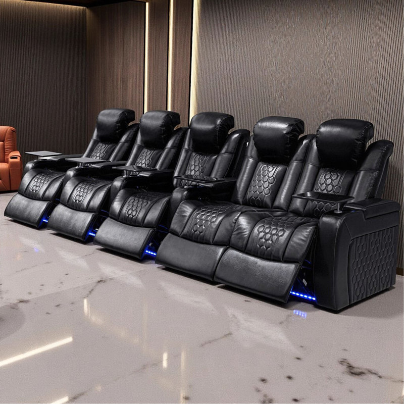 Fauteuil inclinable électrique avec appui-tête réglable, siège de cinéma maison en cuir nappa de qualité supérieure avec éclairage à DEL RVB et charge USB