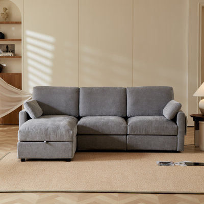 94" Modular Sectional Couch Chenille Fabric Upholstery Washable Sofa with Side Pocket Cloud Seating Comfort Couches for Living Room, L Shaped Couches, 3-Seat with Ottoman