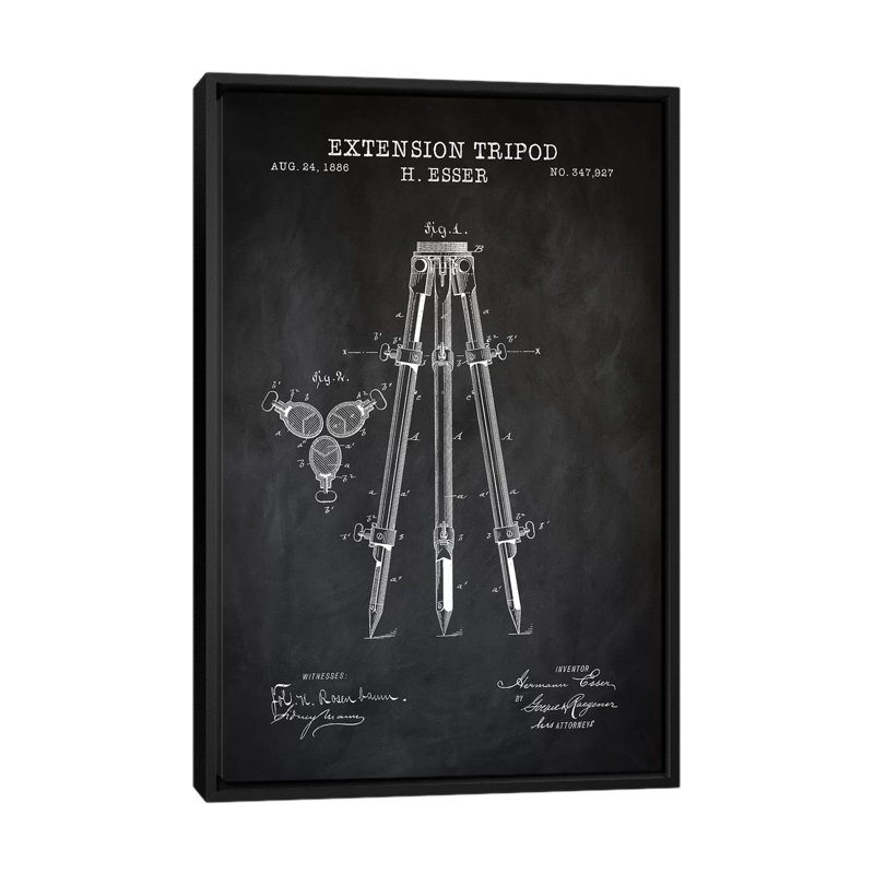 « extension trépied », impression sur toile en noir, H 26 po x l 18 po x P 1,5 po, Toile avec cadre noir, Pas de tapis