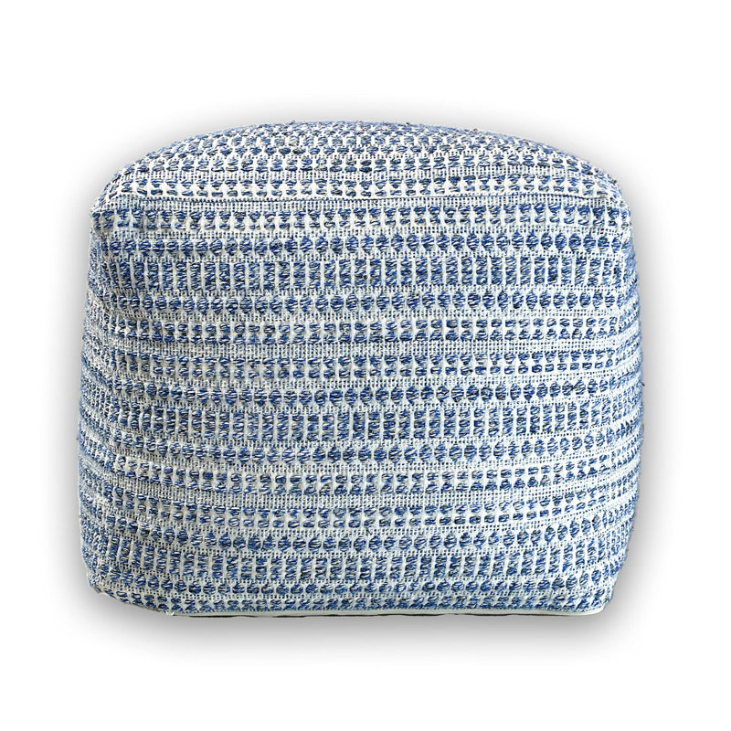 Felda Unstuffed Pouf Cover, Blue/Ivory Cotton Blend
