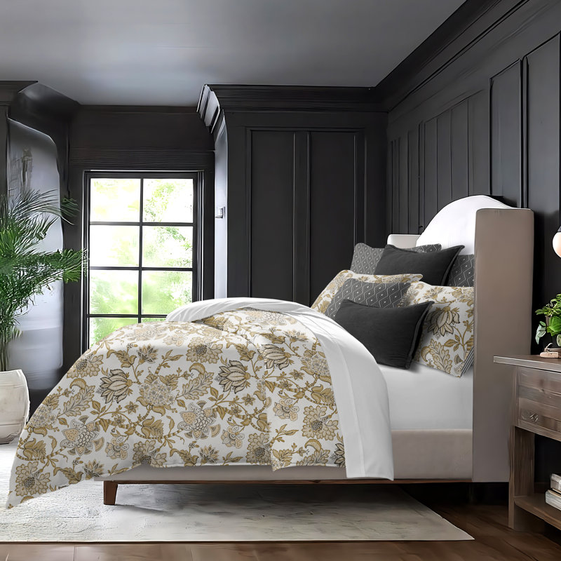 Bronte Gold Cotton Duvet Cover Set, King Duvet Cover + 7 Additional Pieces