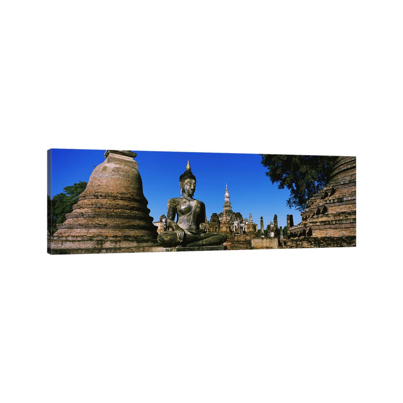 Statue Of Buddha In A Temple, Wat Mahathat, Sukhothai, Thailand - Wrapped Canvas Panoramic Print