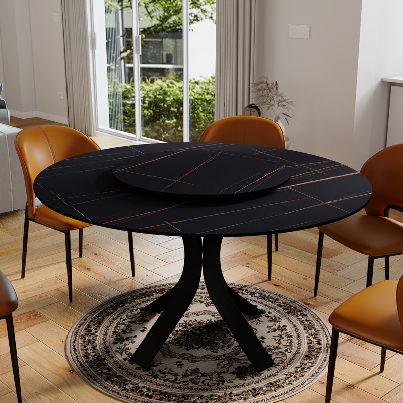 Table de salle à manger Modern Modern, H 29,53 po x L 59,05 po x l 59,05 po, Noir, Noir, noir, noir, noir
