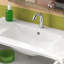 Meuble-lavabo blanc de 36 pouces avec lavabo en céramique, tablettes réglables et tablettes ouvertes, pieds en bois massif pour plus de stabilité, surface peinte imperméable, poignées en métal argenté avec charnières coussinées, pratique et magni
