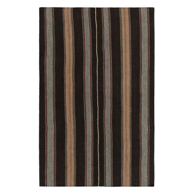 Wool Striped Area Rug in Black/Gray/Beige