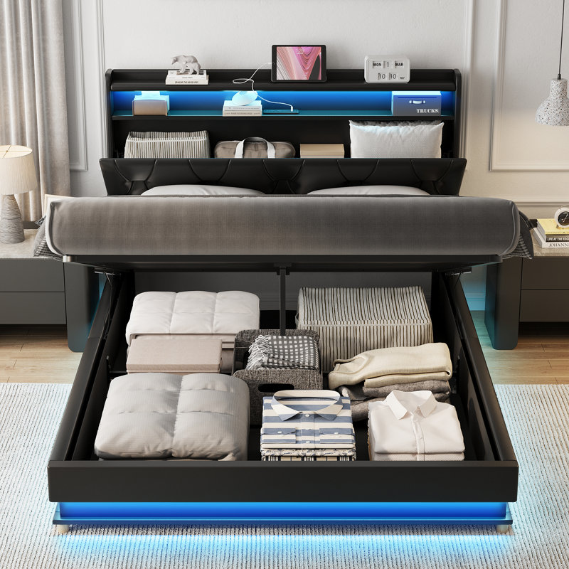 Base de lit avec rangement Lift Up, Double, Noir