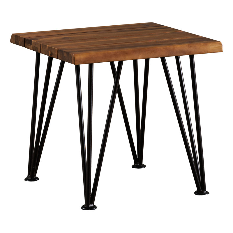 Rustic Patio Side Table With Wood, Metal Legs, And Enticing, 18"X18"X18", Patina Change Engaging, Tint Alteration