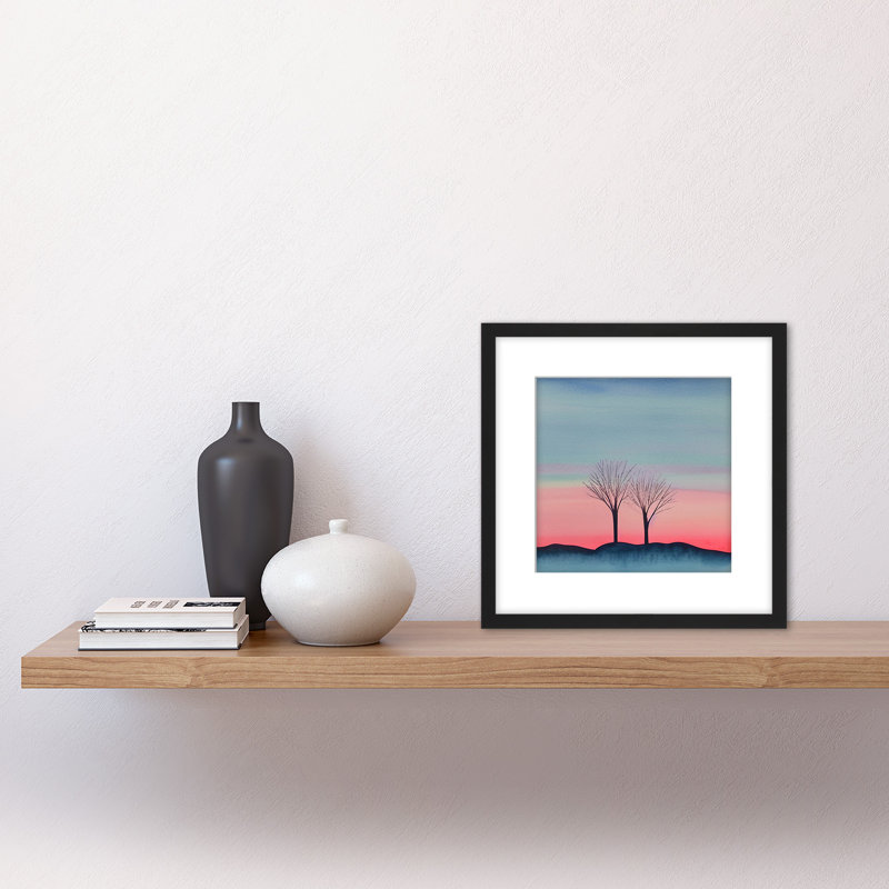 Winter Trees Sunset Simple Soft Watercolour - Single Picture Frame Print