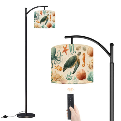 Lampe sur pied à arc avec abat-jour réglable Coastal Ocean Beach Tortue baleine Hippocampe Drôle océan sur pied Octopus Lampe sur pied 3 températures de couleur à intensité variable Lampe sur pied pour l'interrupteur
