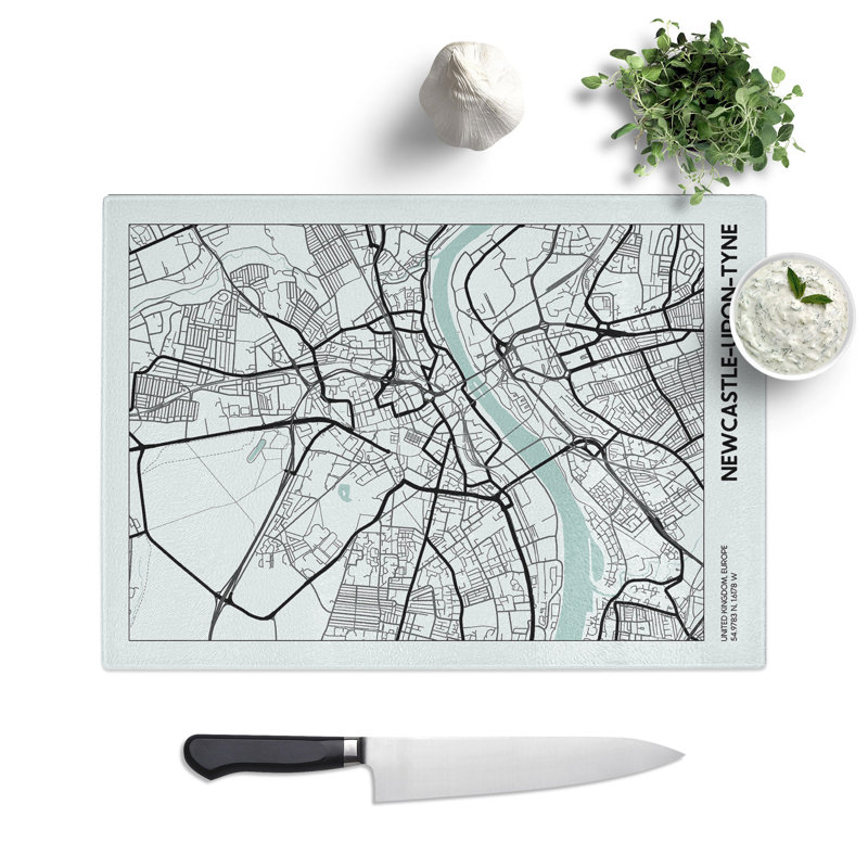 Map Newcastle-upon-Tyne UK Chopping Board, 28.5cm W x 39cm L