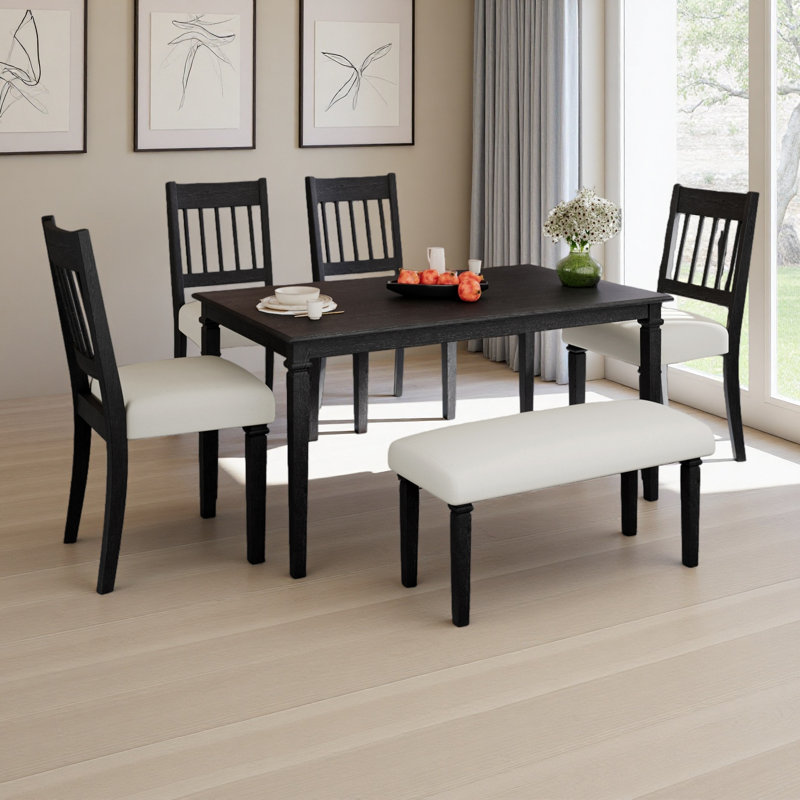 Ensemble de salle à manger 6 pièces, ensemble de meubles de cuisine classique, table rectangulaire en bois et 4 chaises avec banc pour la cuisine et la salle à manger