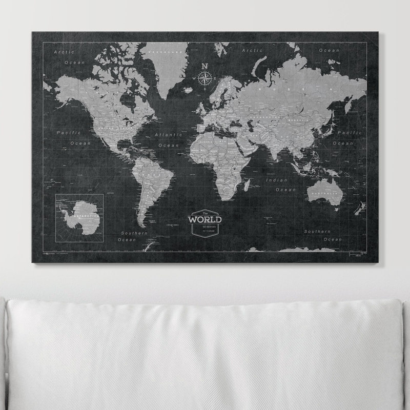 «World Push Pin Travel Destination Map», impression sur toile tendue, L 24 po x H 16 po