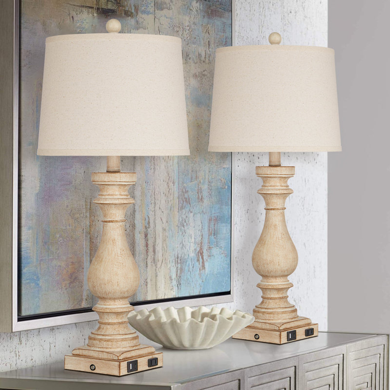 Lampe de table en métal Geigle USB, Beige