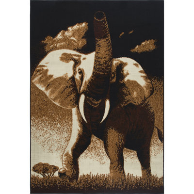 Zone Modern Area Rug With Animal Print African Carpet Rug With Jute Backing - Elephant Print