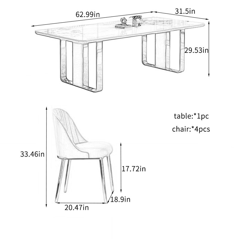 Ensembles de table de salle à manger Light Luxury, H 29,53 po x L 62,99 po x l 31,5 po