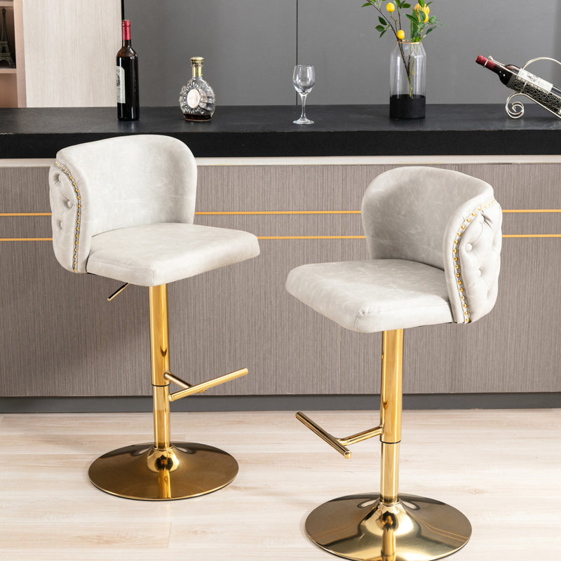 De 2 sièges pivotants en cuir PU modernes avec siège réglable en beige, dossier pour pub à la maison et îlot de cuisine, siège capitonné, bureau de capitonnage rembourré