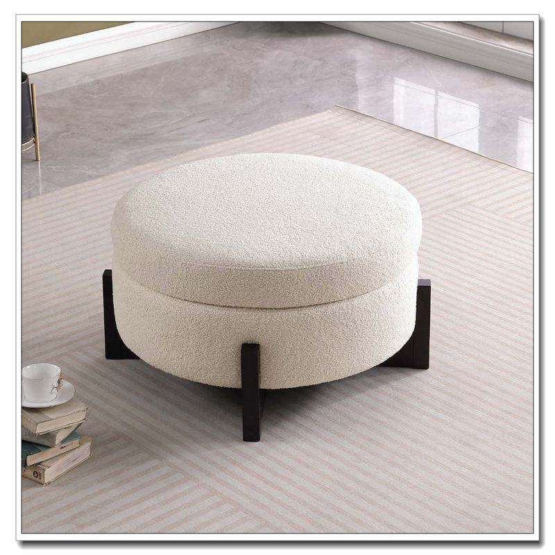 Repose-pieds beige avec rangement en chenille beige