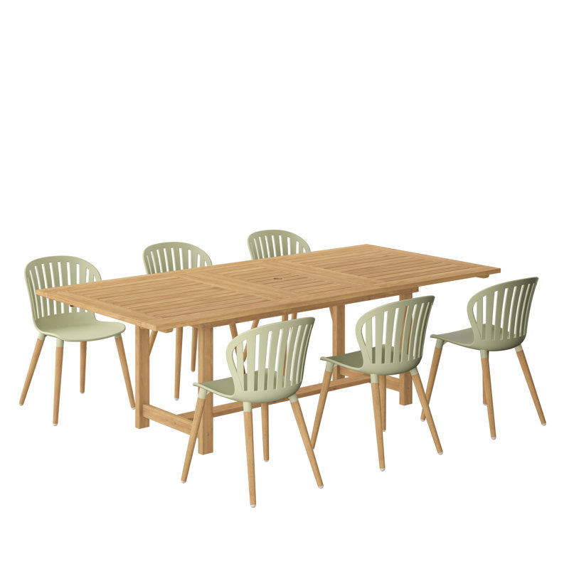 Ensemble de salle à manger d'extérieur d'extérieur en bois Kincha FSC 7Pc FSC, Vert, 6